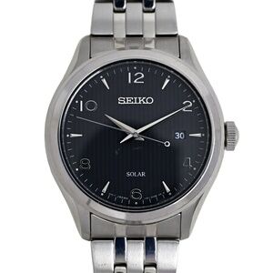 Seiko Solar Power Black Linen Dial Stainless Men's Watch SNE489P1